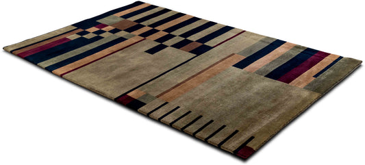 Geometric Tibetan-Style — Hand-Knotted Wool Rug, 8′ × 5′