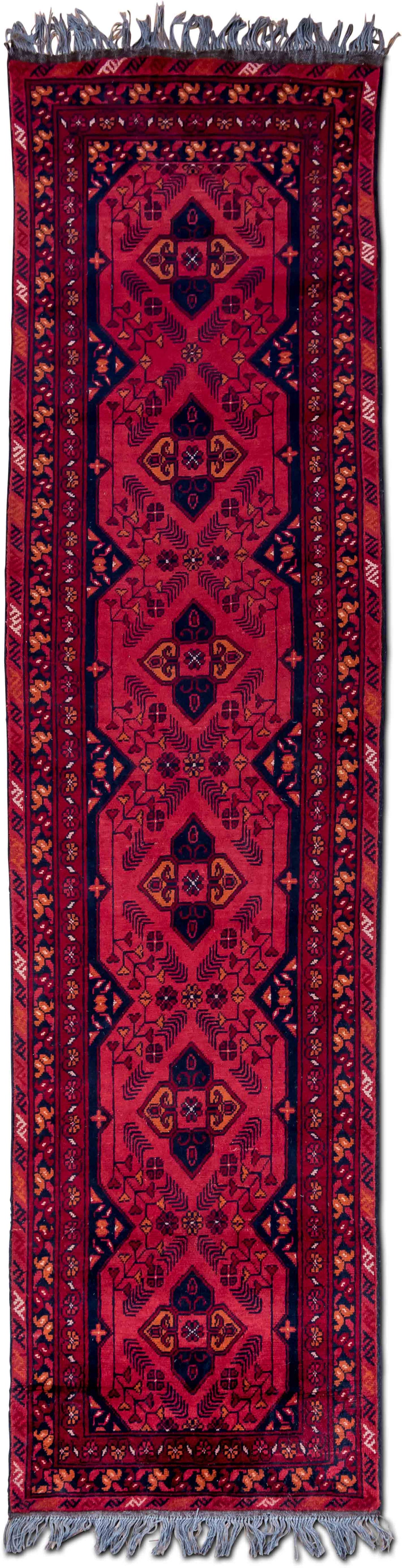 Red & Blue Wool Rug, 31′ × 10′3″