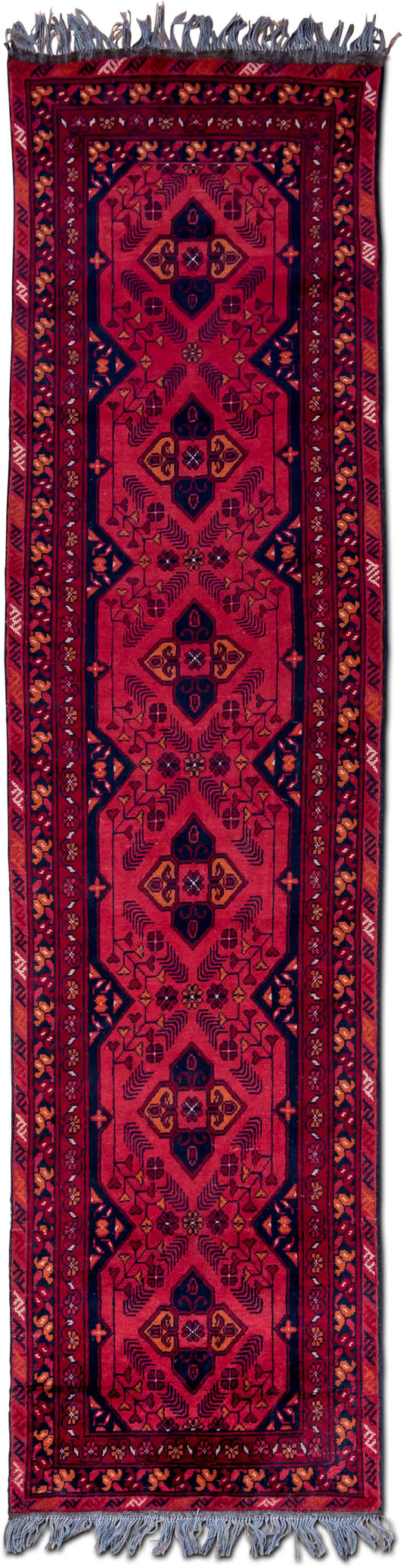 Red & Blue Wool Rug, 31′ × 10′3″