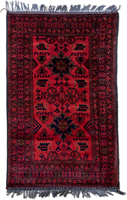 Tribe Red & Black Medallion Wool Rug, 5′ × 3′4″