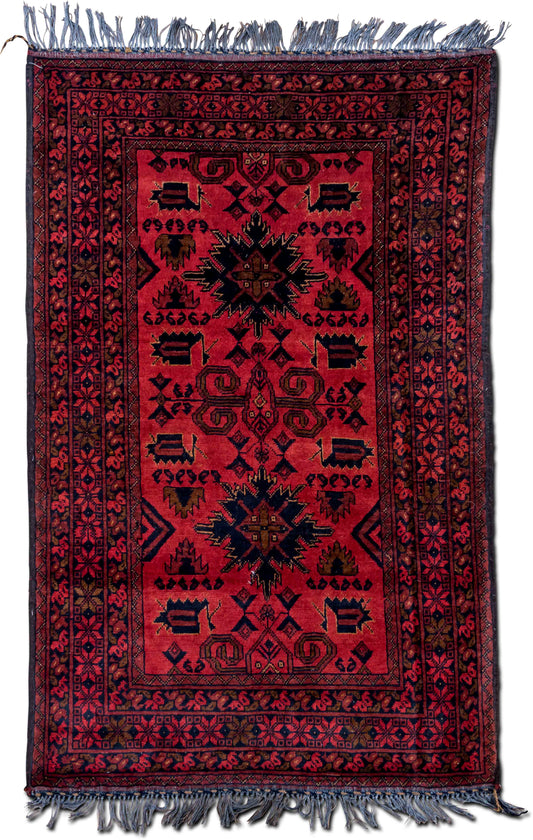 Tribe Red & Black Medallion Wool Rug, 5′ × 3′4″