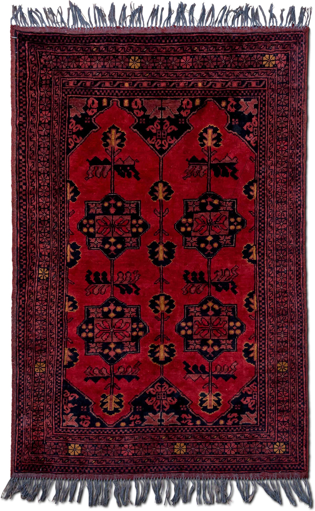 Floral Medallion Red & Black Wool Rug, 5′ × 3′