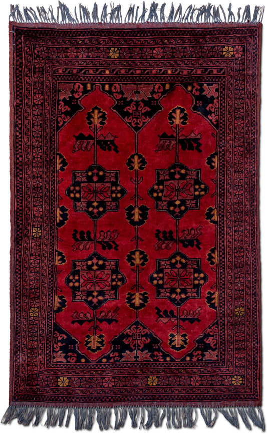 Floral Medallion Red & Black Wool Rug, 5′ × 3′