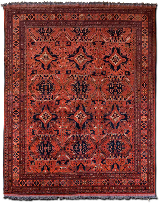 Antiqued Rust & Black Wool Rug, 12′9″ × 10′