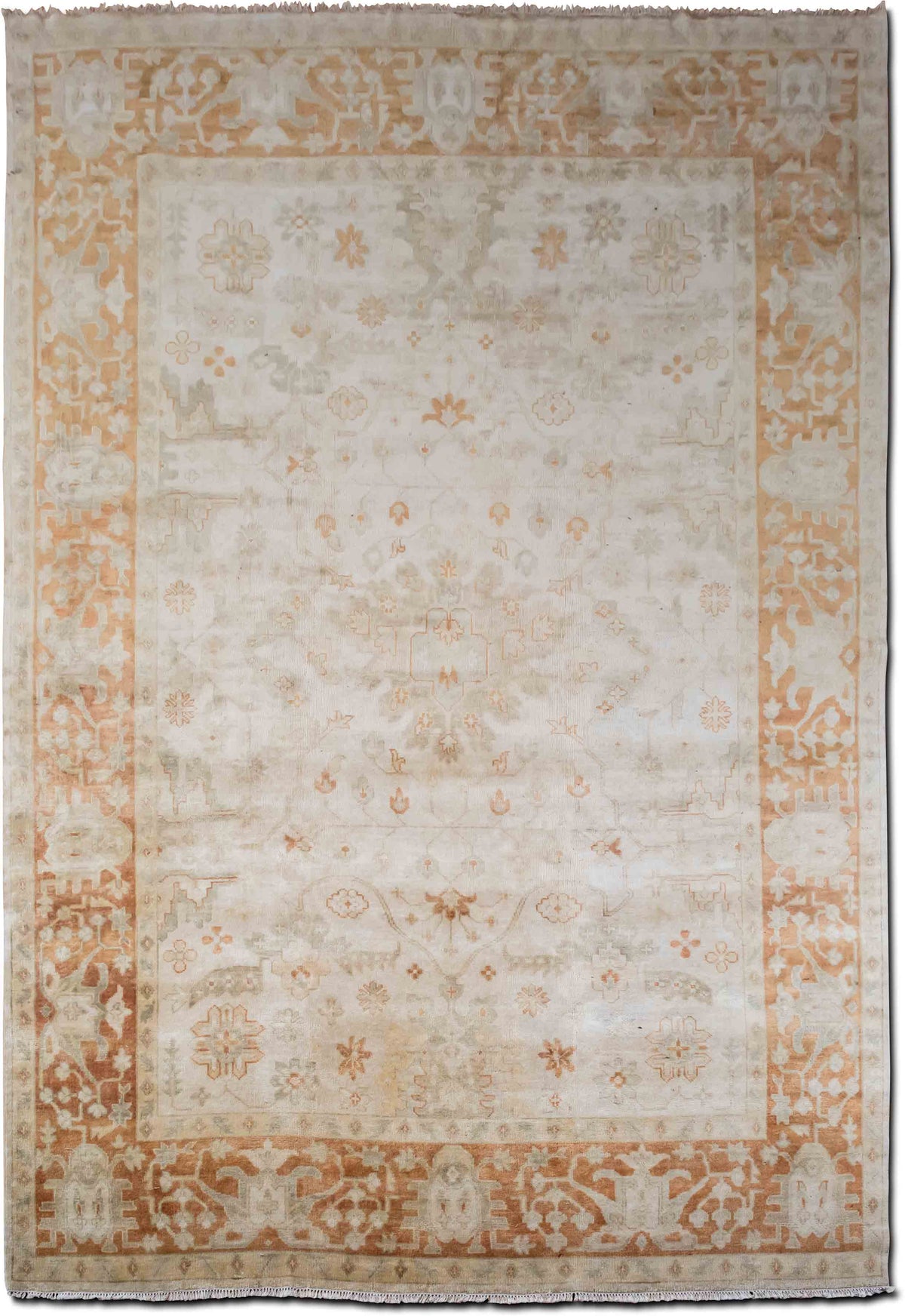 Oushak-Motif Peach & Beige Wool Rug, 12′10″ × 9′