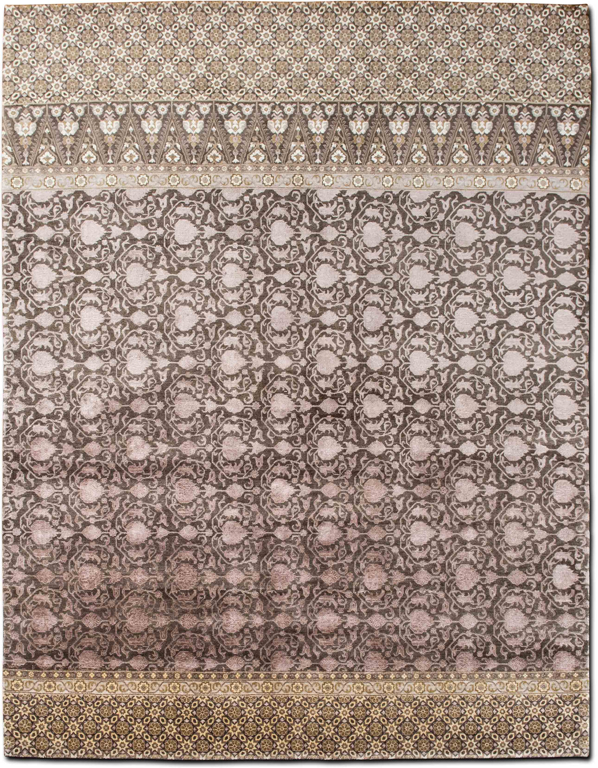 Faded Traditional Beige & Taupe Wool Rug