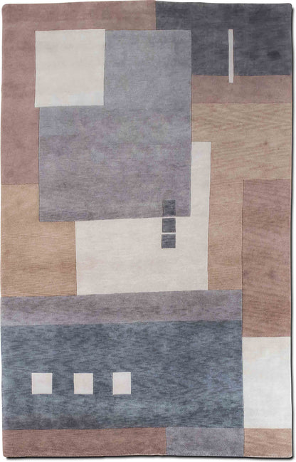 Pyramid Grey & Brown Blocks — Wool Rug, 9′6″ × 6′6″