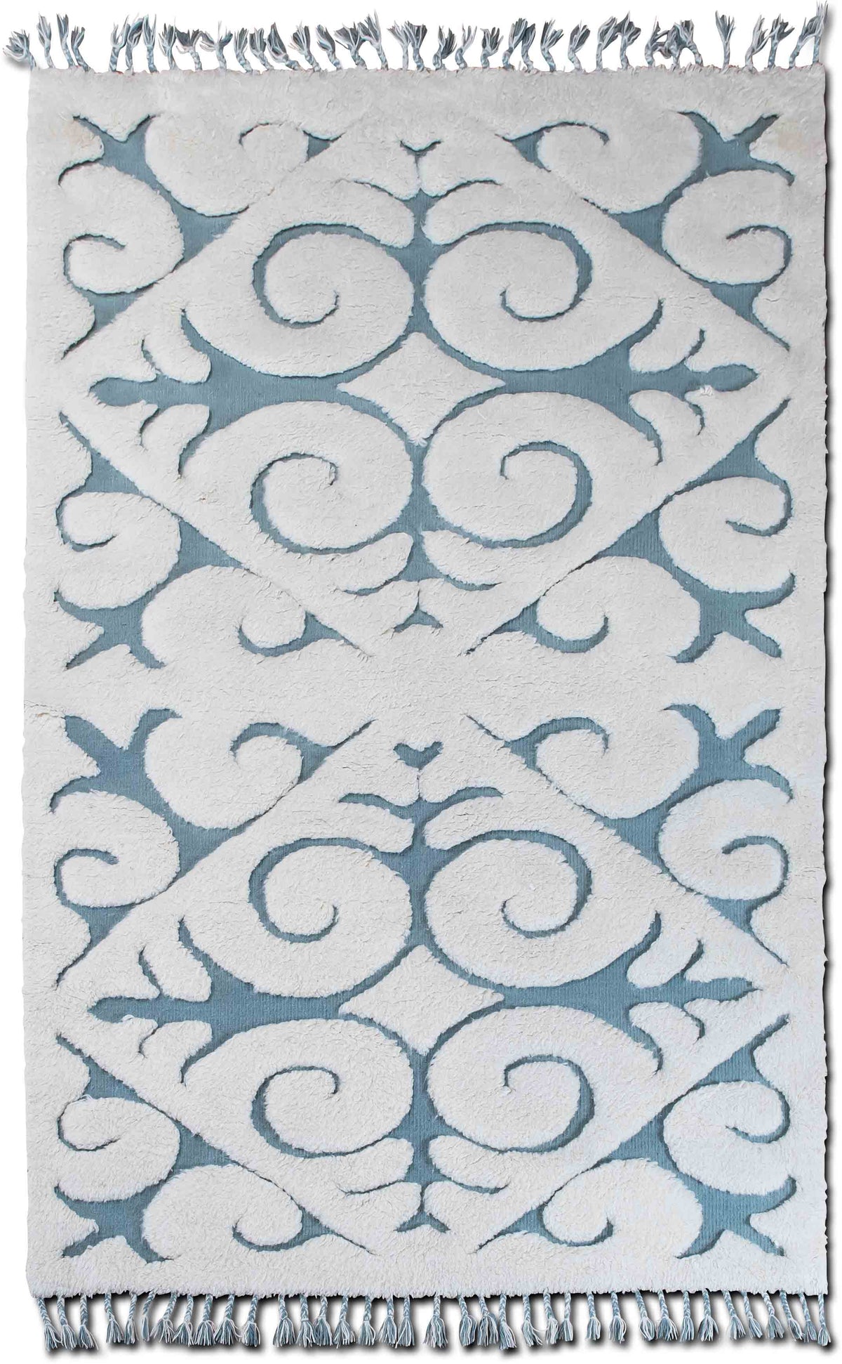 Ivory & Blue Raised Scroll Wool Rug