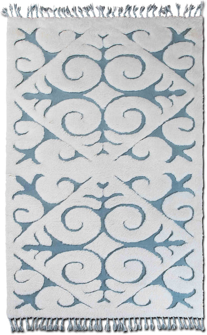 Ivory & Blue Raised Scroll Wool Rug