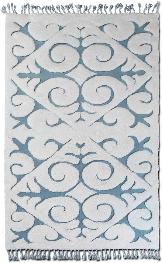 Ivory & Blue Raised Scroll Wool Rug