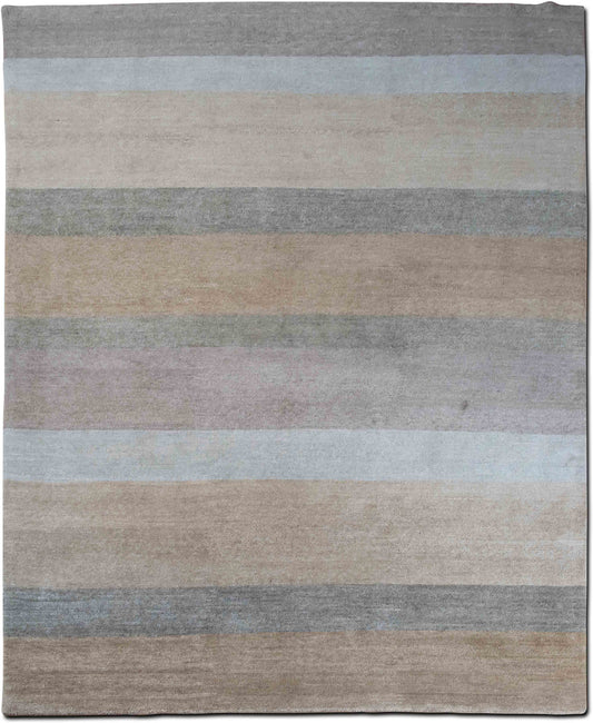 Weavers Art Taupe & Green Stripe — Hand-Knotted Wool Rug, 10′ × 8′