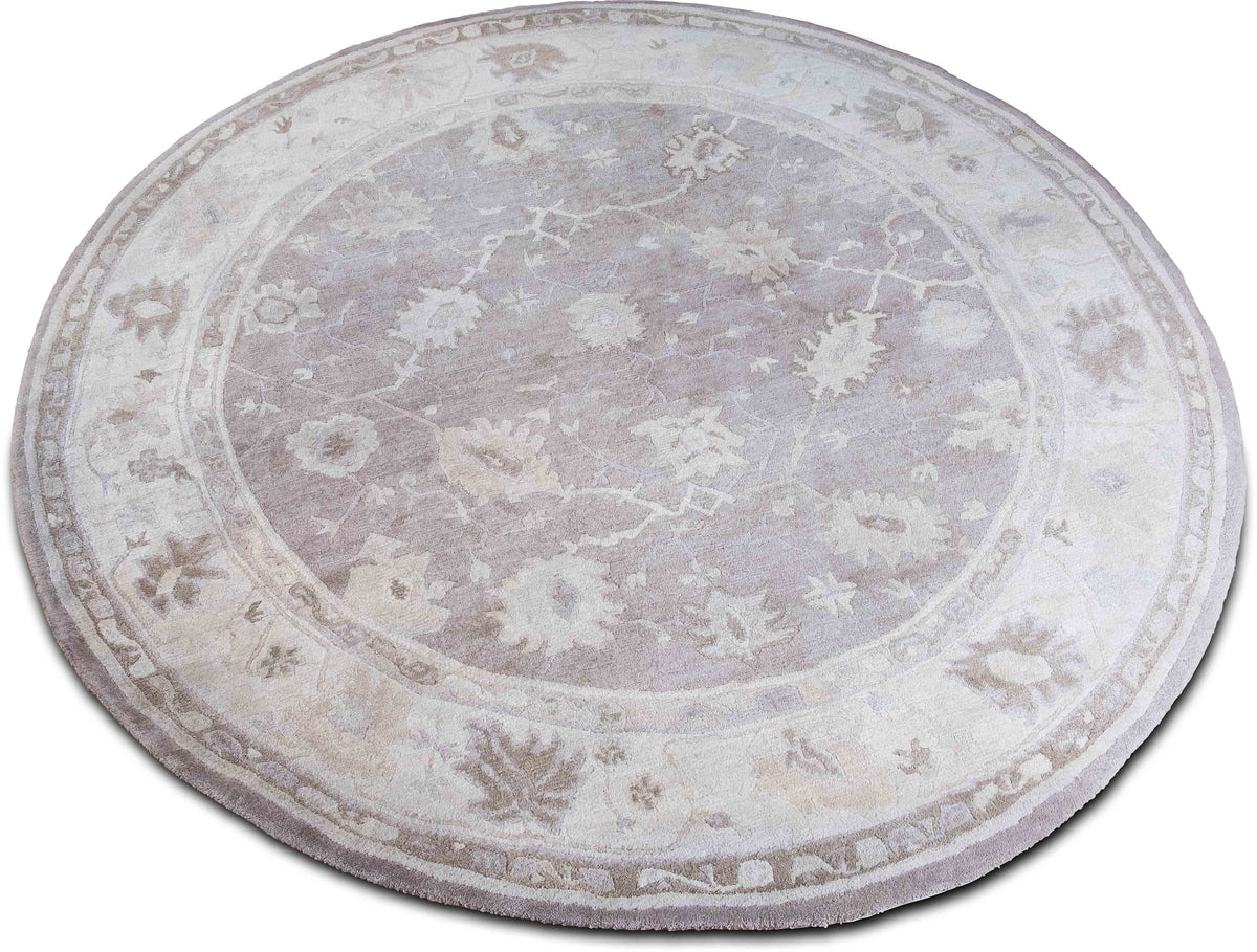 Tufenkian Palmette Tone / Tone — Hand-Knotted Wool Round Rug, 9′2″ Diameter