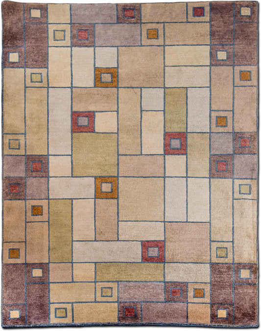 Geometric Blocks — Hand-Knotted Wool Rug, 8′ × 5′