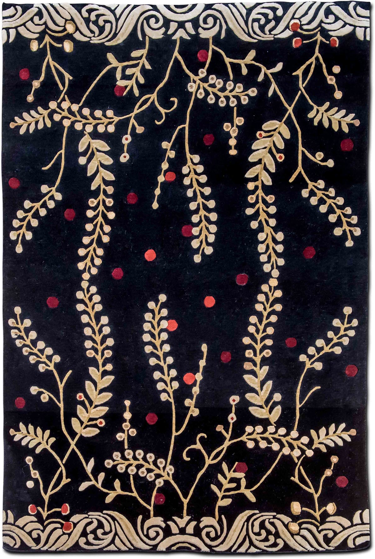 Mugal Black Vines — Hand-Knotted Wool Rug, 8′ × 5′