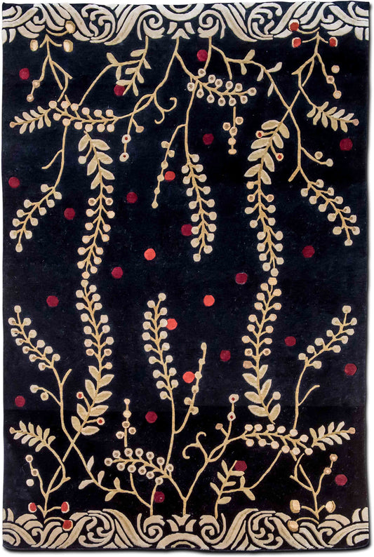 Mugal Black Vines — Hand-Knotted Wool Rug, 8′ × 5′