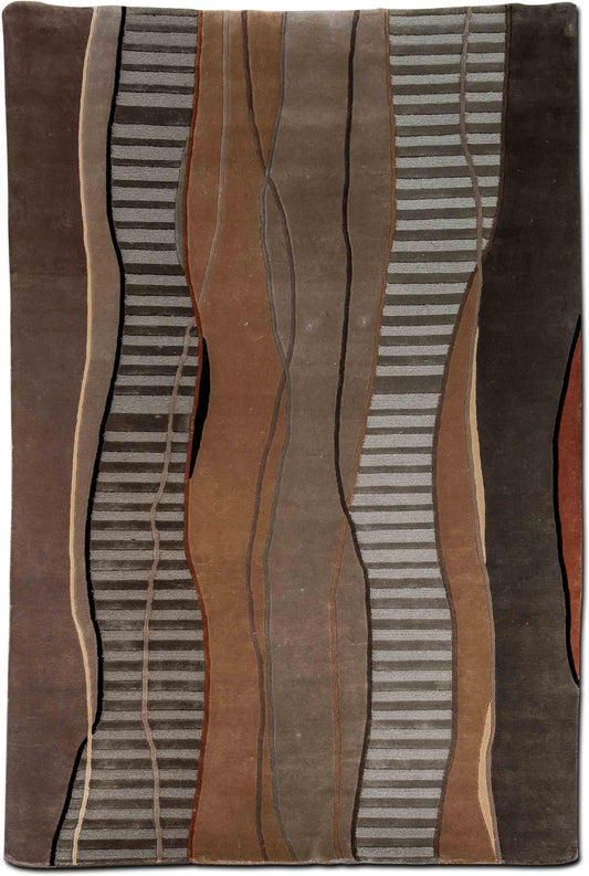 Mugal Cocoa Gold — Hand-Knotted Wool Rug, 8′ × 5′