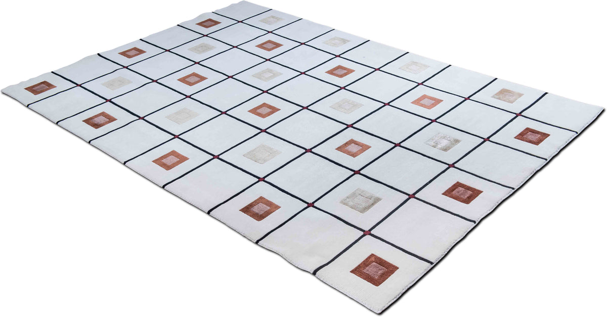 Grid & Squares — Hand-Tufted Wool Rug, 9′ × 6′8″