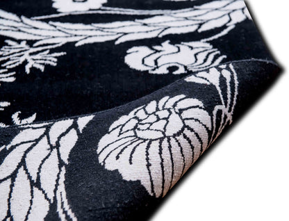Botanical Ivory on Black — Hand-Knotted Wool Rug, 8′ × 6′