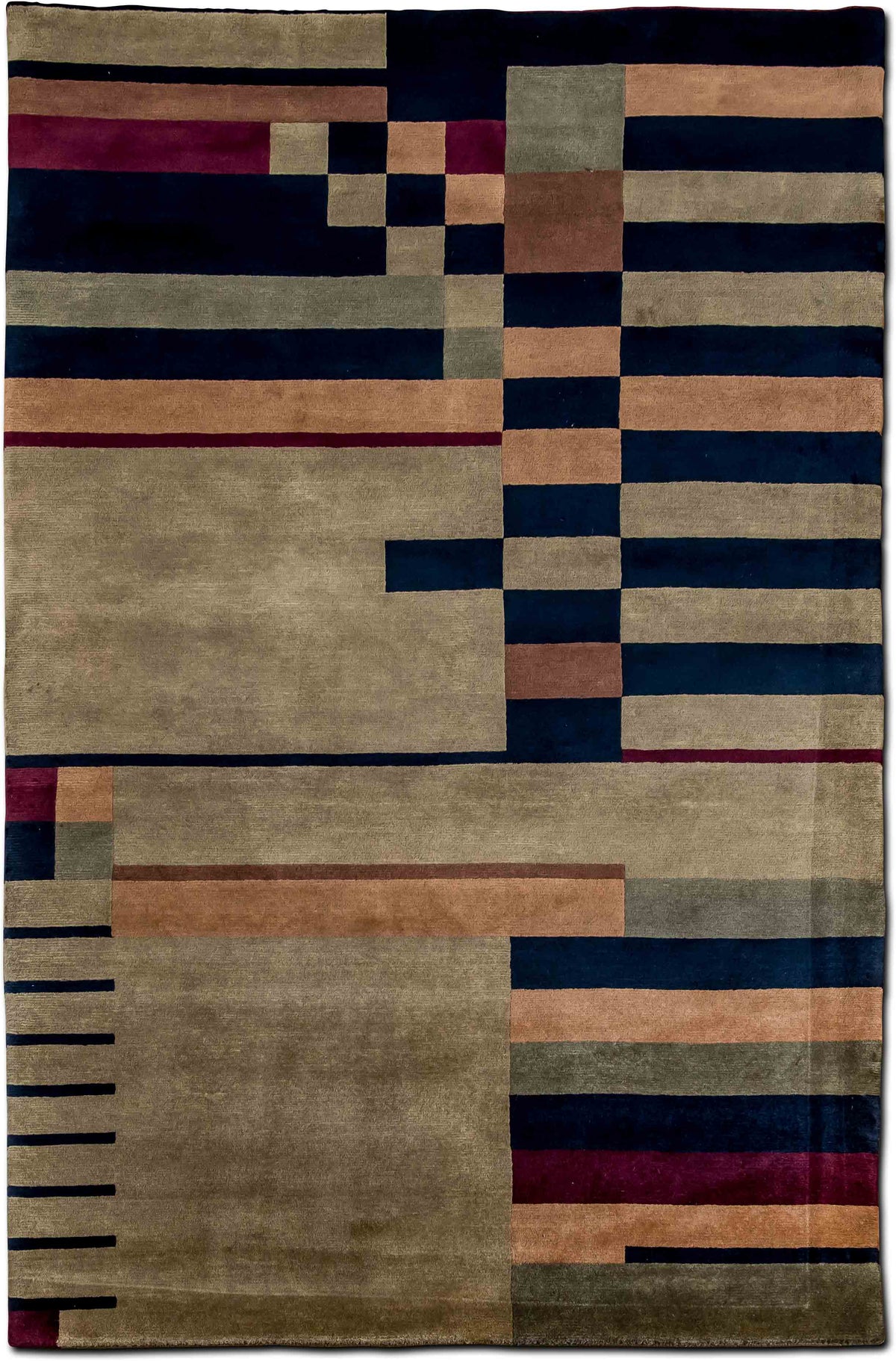 Geometric Tibetan-Style — Hand-Knotted Wool Rug, 8′ × 5′