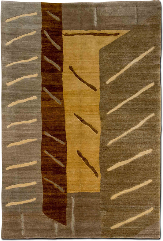 Sage Abstract Green & Gold — Wool Rug, 8′7″ × 5′7″