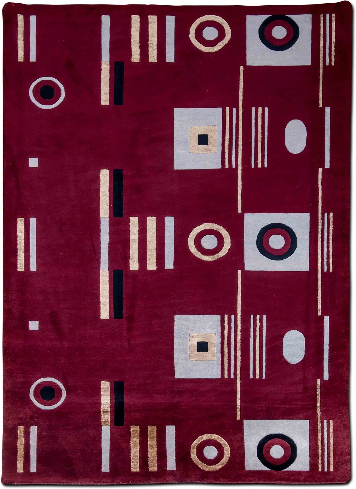 Art Deco Maroon — Hand-Knotted Wool Rug, 10′ × 6′