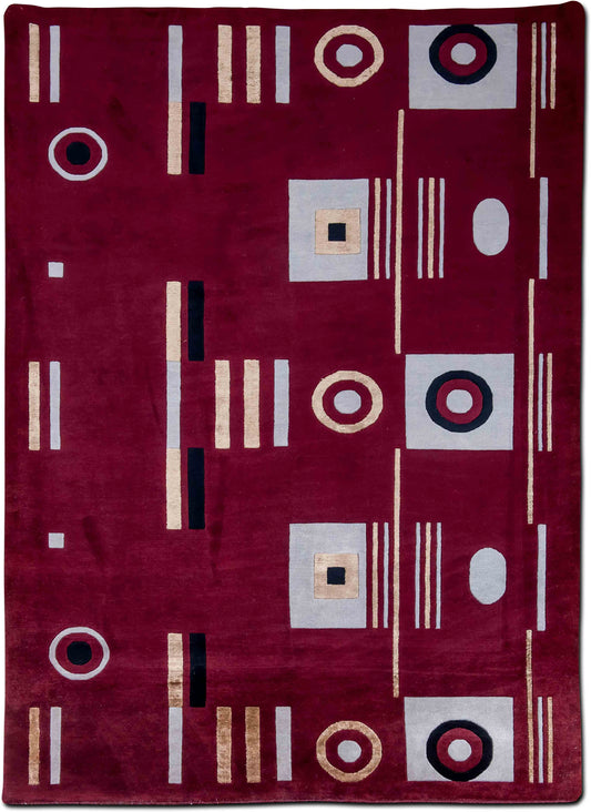 Art Deco Maroon — Hand-Knotted Wool Rug, 10′ × 6′