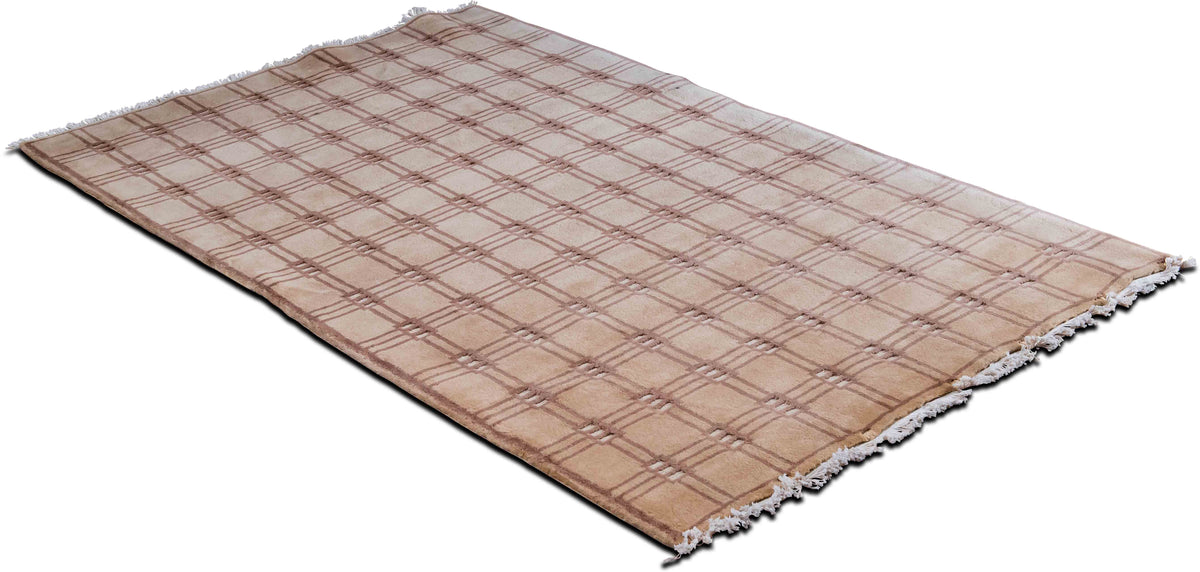 Tibetan-Style Tonal Grid — Hand-Knotted Wool Rug, 8′ × 5′