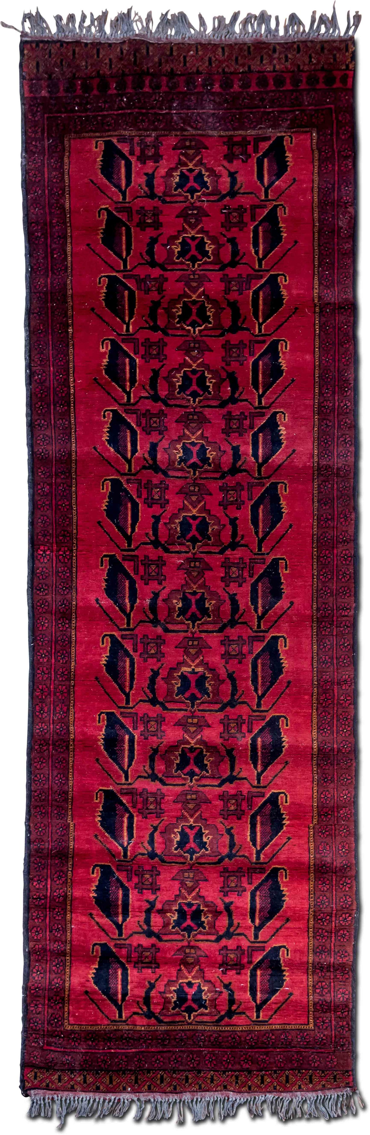 Bokhara-Style Red & Blue Runner — Hand-Knotted Wool Rug