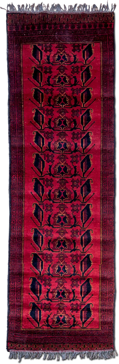 Bokhara-Style Red & Blue Runner — Hand-Knotted Wool Rug