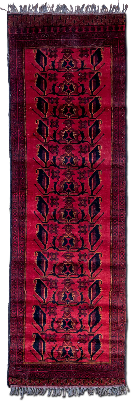 Bokhara-Style Red & Blue Runner — Hand-Knotted Wool Rug