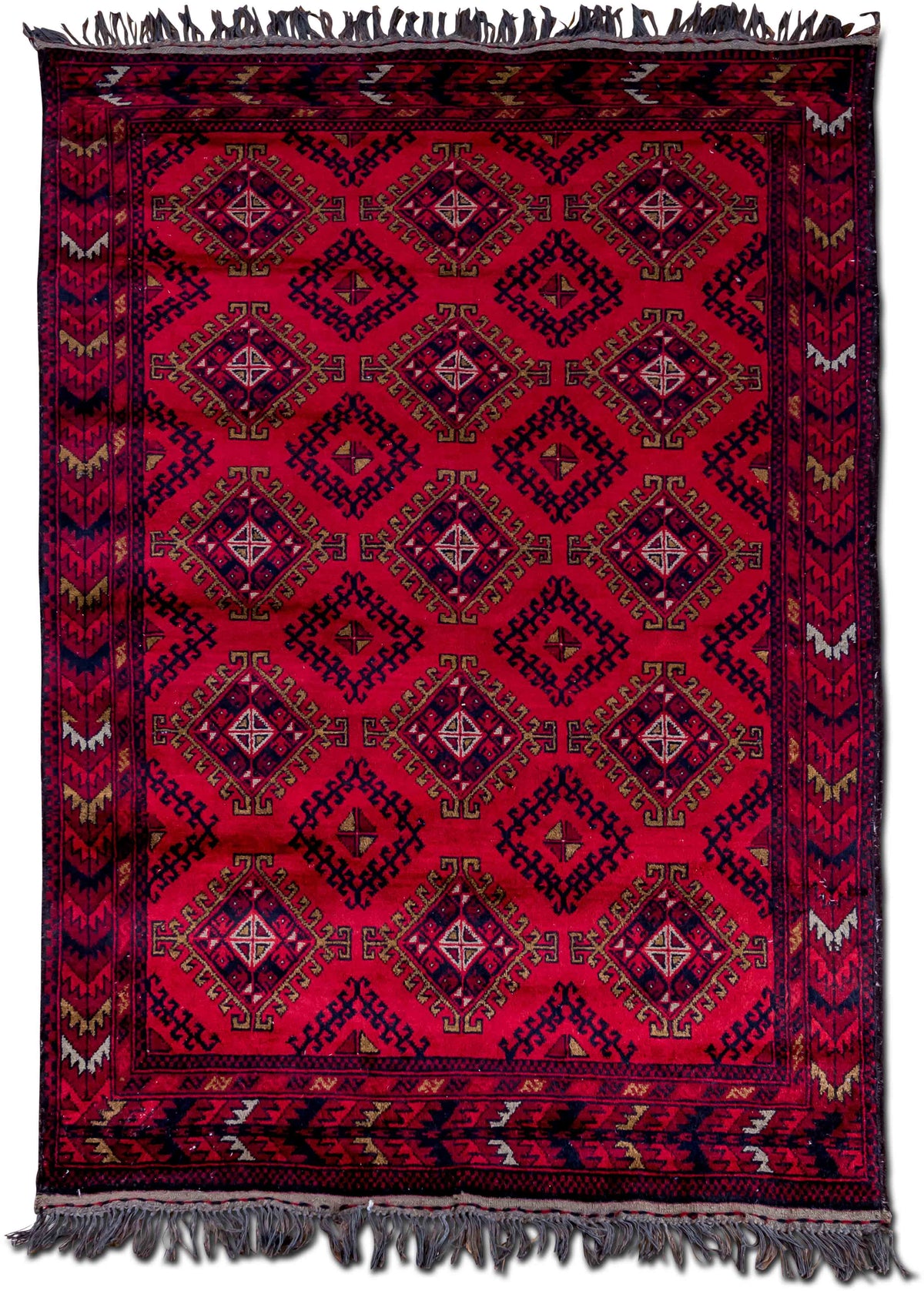 Diamond Lattice Red & Black — Hand-Knotted Wool Rug, 6′6″ × 3′10″