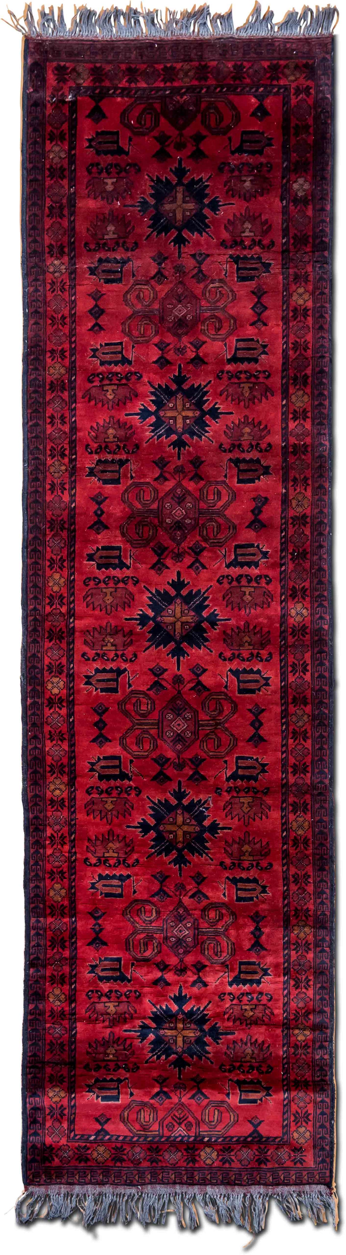 Tribal Red & Blue Runner — Hand-Knotted Wool Rug