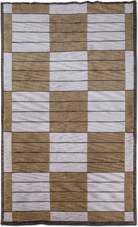 Pyramid Striated Grid — Hand-Knotted Wool Rug, 8′ × 5′