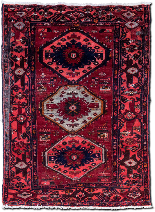 Triple Medallion Red — Hand-Knotted Wool Rug, 6′ × 4′