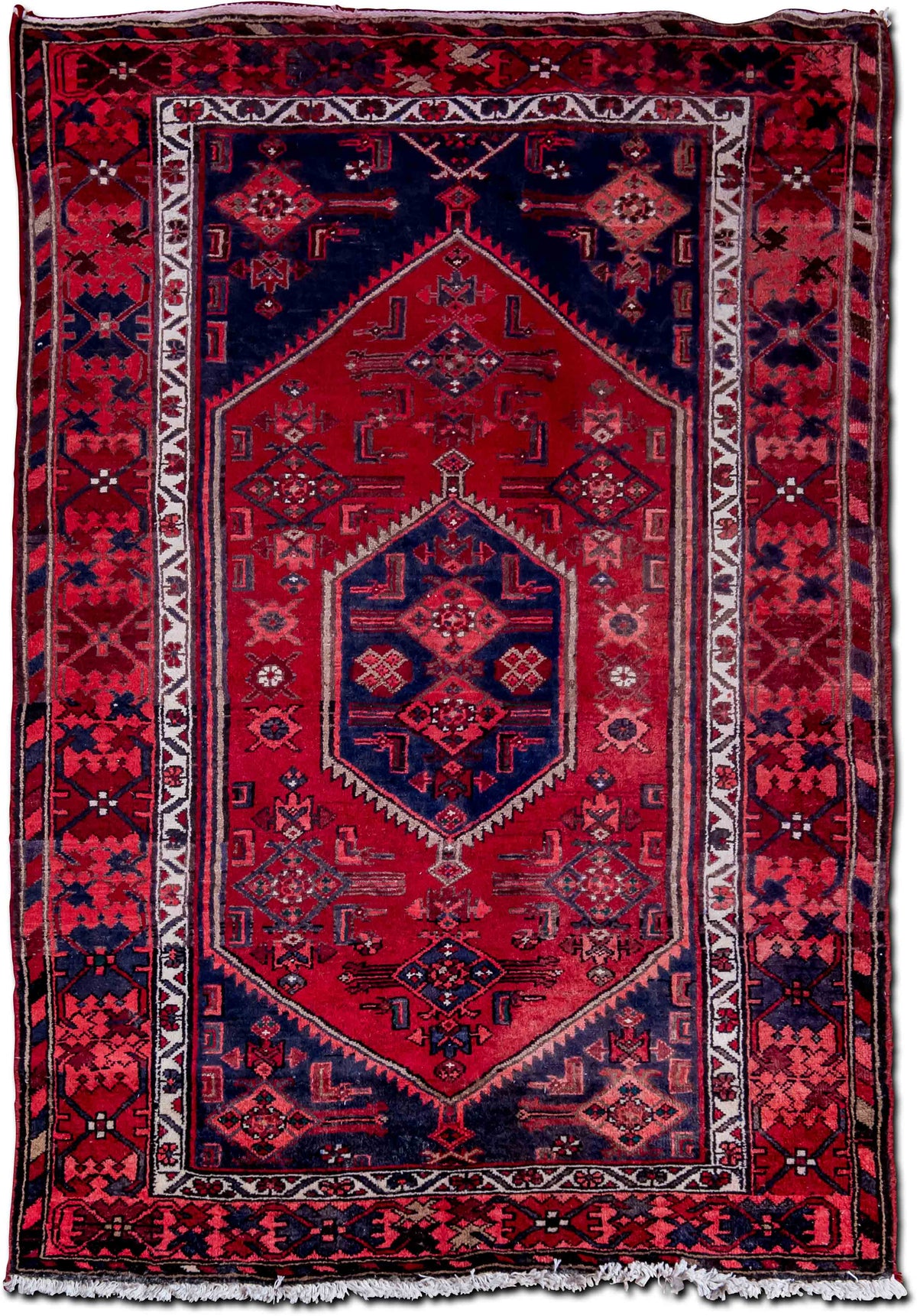 Tribal Medallion Red & Blue — Hand-Knotted Wool Rug, 6′7″ × 4′3″