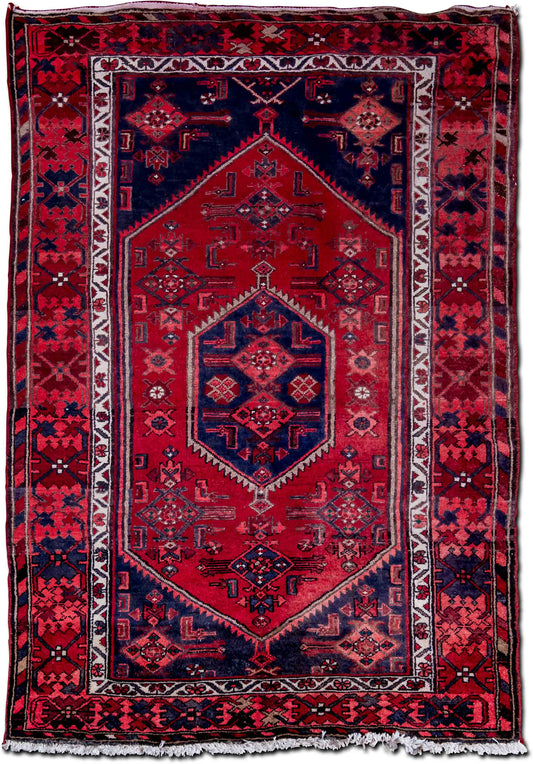 Tribal Medallion Red & Blue — Hand-Knotted Wool Rug, 6′7″ × 4′3″