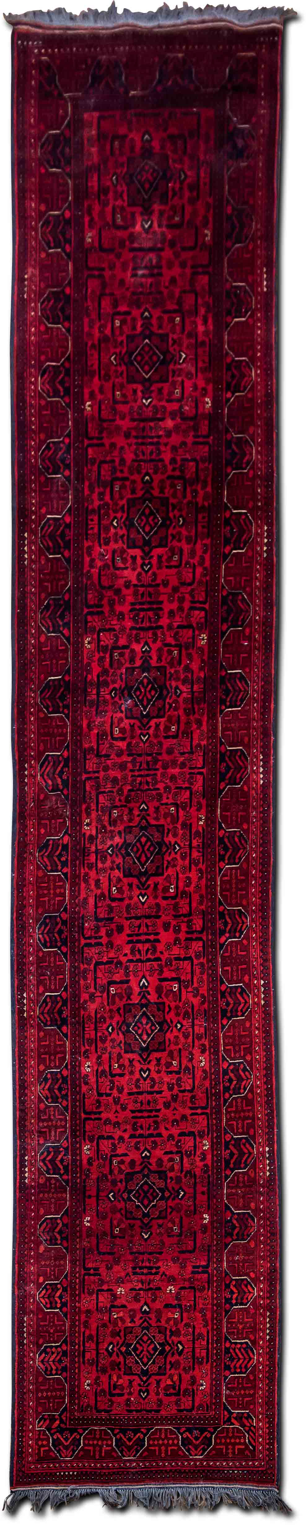Rich Tone Tribal Runner — Hand-Knotted Wool Rug, 10′ × 2′8″