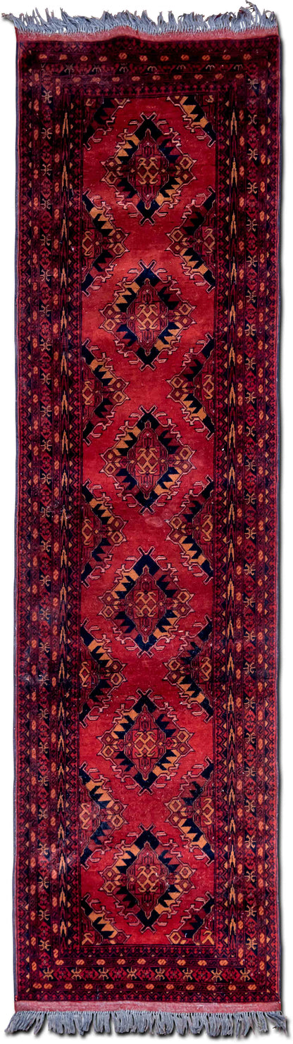 Tribal Medallion Red & Blue Runner — Hand-Knotted Wool Rug