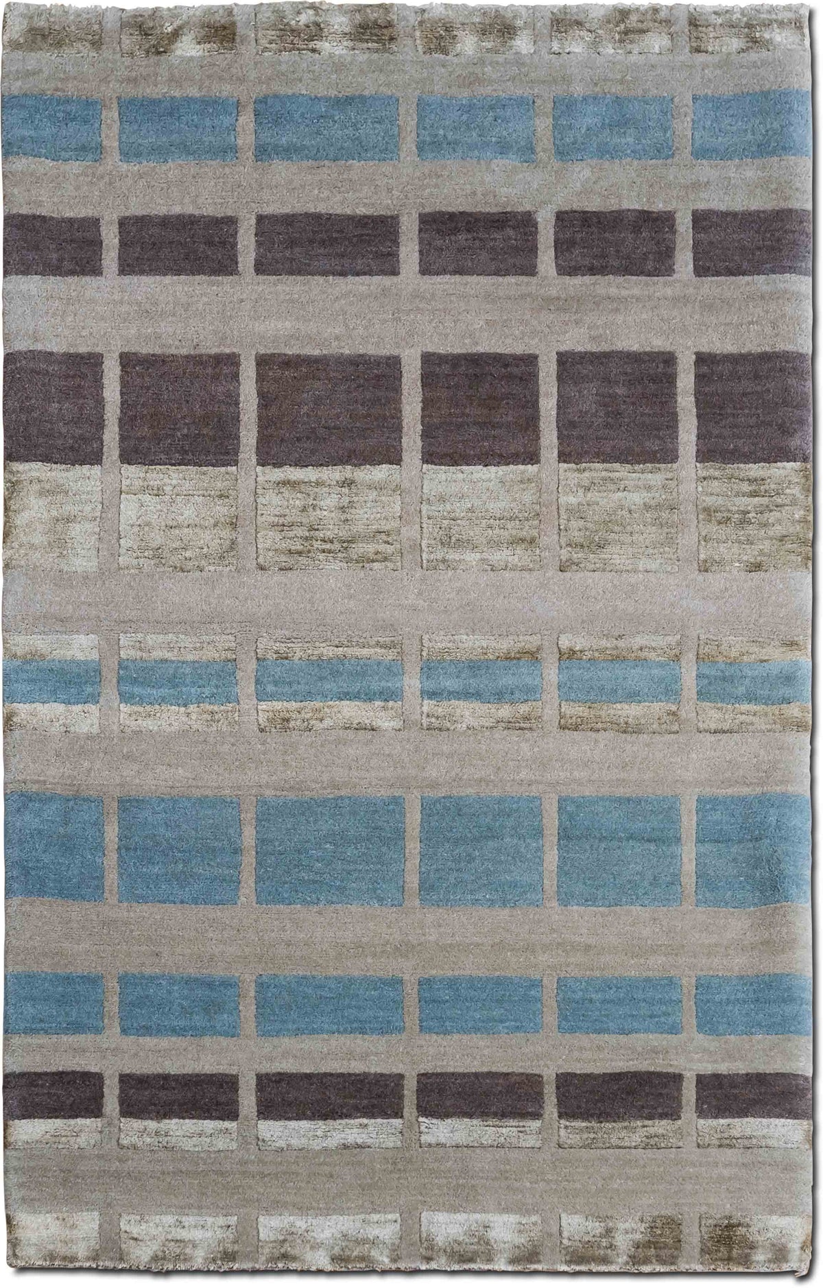 Tufenkian Sliding Square River Rock — Hand-Knotted Wool & Silk Rug, 5′ × 3′