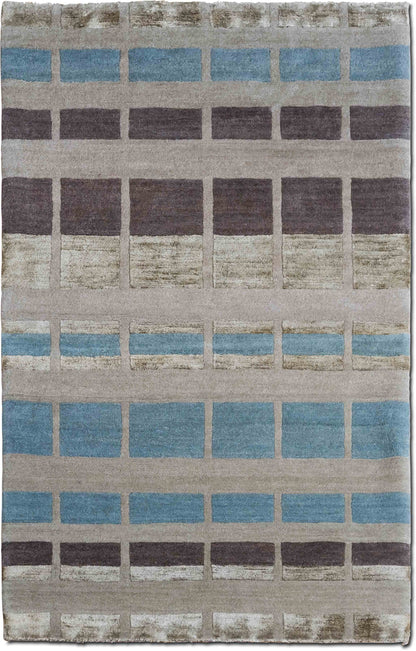 Tufenkian Sliding Square River Rock — Hand-Knotted Wool & Silk Rug, 5′ × 3′