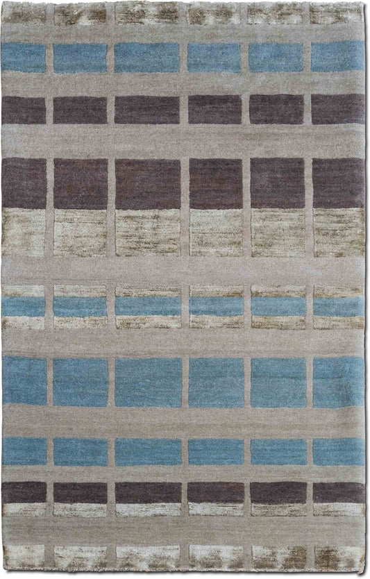 Tufenkian Sliding Square River Rock — Hand-Knotted Wool & Silk Rug, 5′ × 3′