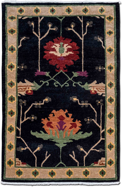 Ebony Arts & Crafts Border — Wool Rug, 5′ × 3′