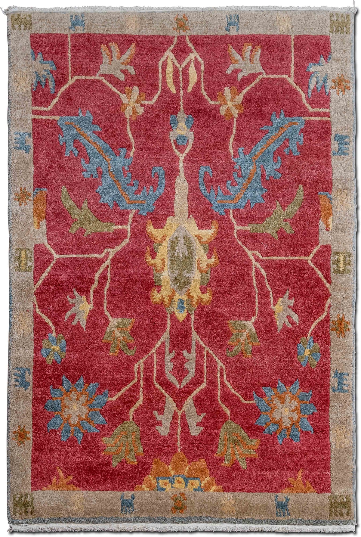 Tufenkian Floral Heriz Brick/Beige — Hand-Knotted Wool Rug, 5′ × 3′
