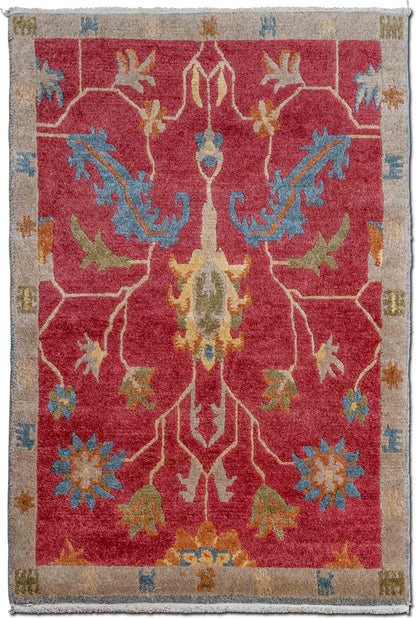Tufenkian Floral Heriz Brick/Beige — Hand-Knotted Wool Rug, 5′ × 3′