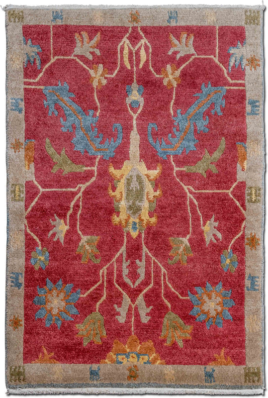Tufenkian Floral Heriz Brick/Beige — Hand-Knotted Wool Rug, 5′ × 3′