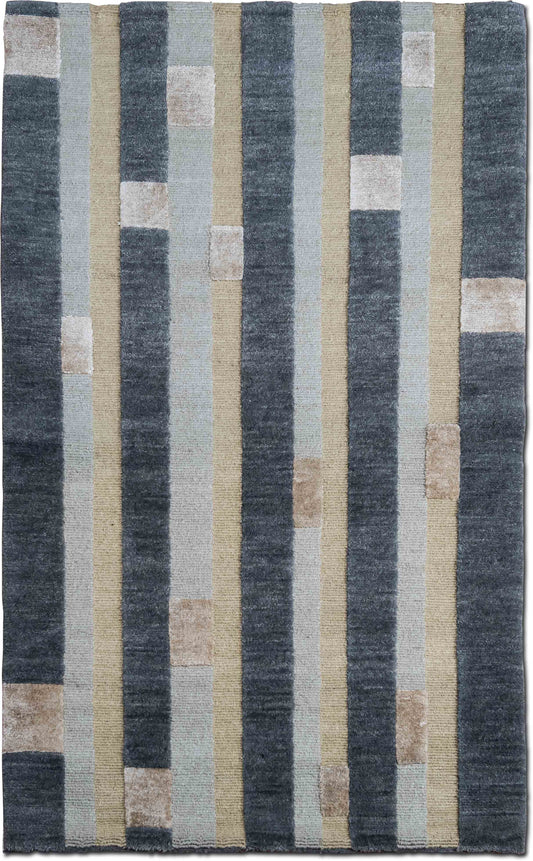 Tufenkian Box Step Slate — Hand-Knotted Wool Rug, 5′ × 3′