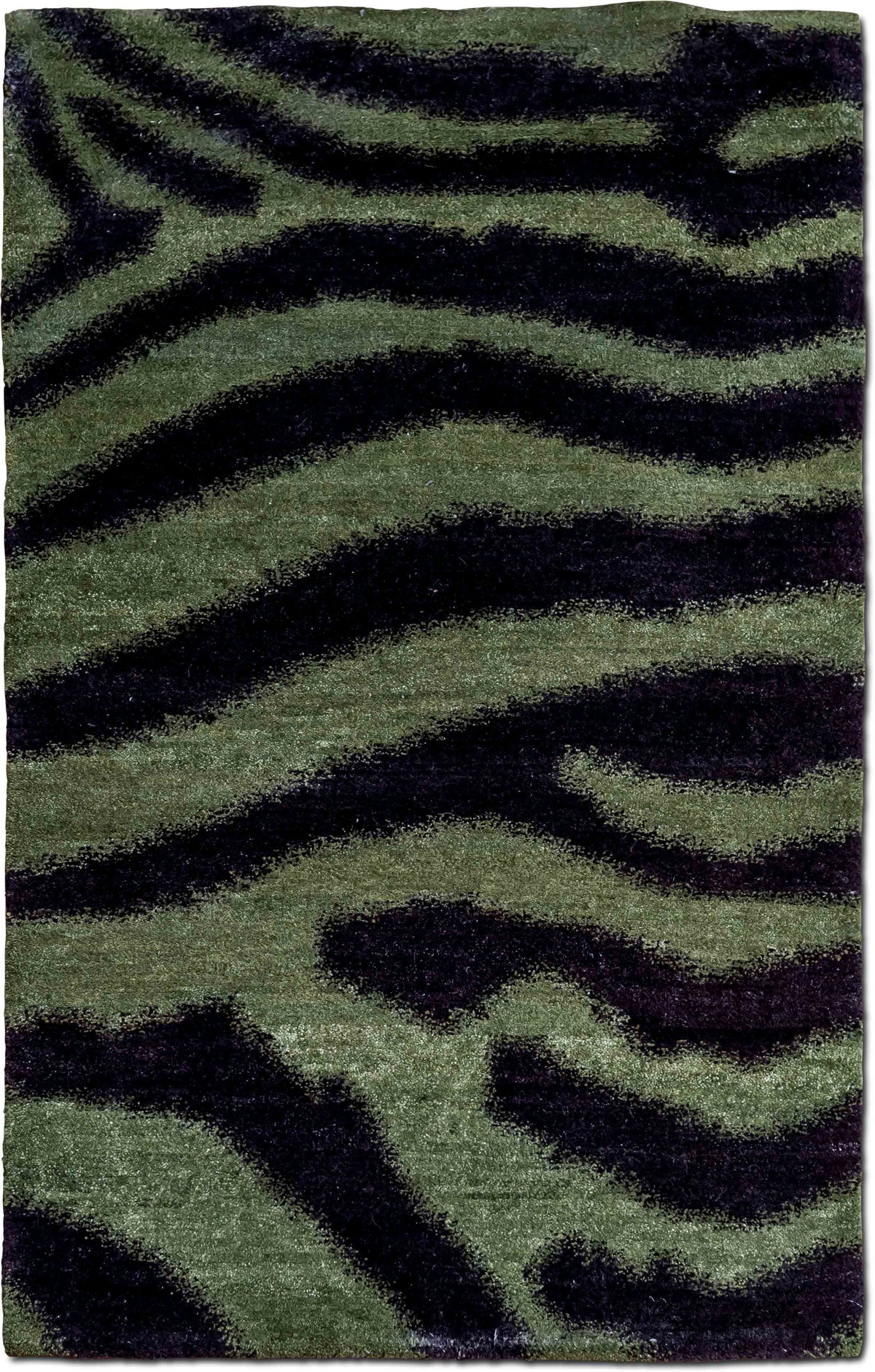 Tufenkian Green & Black Animal Print — Hand-Knotted Wool Rug, 5′ × 3′