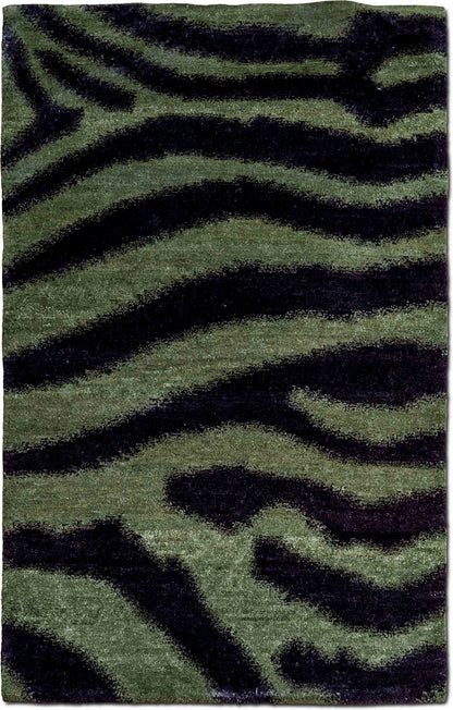 Tufenkian Green & Black Animal Print — Hand-Knotted Wool Rug, 5′ × 3′