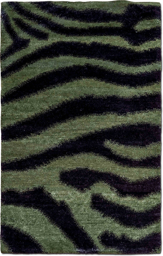 Tufenkian Green & Black Animal Print — Hand-Knotted Wool Rug, 5′ × 3′