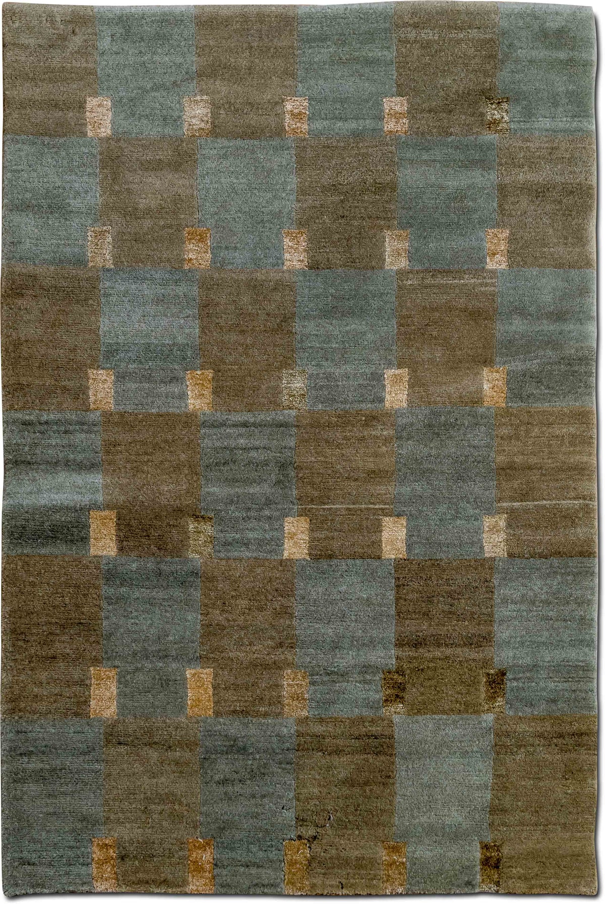 Tufenkian Double Square Soapstone — Hand-Knotted Wool & Silk Rug, 5′ × 3′